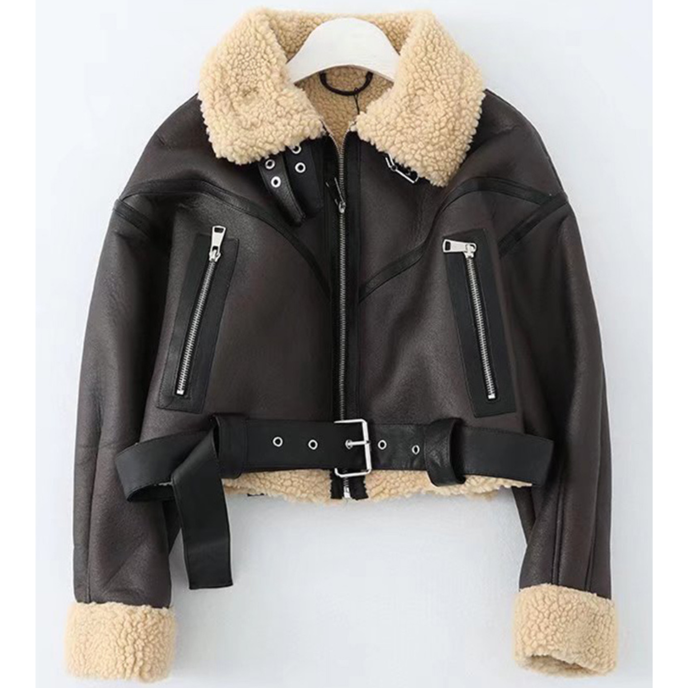 Blouson aviateur femme court marron et beige • Mon Blouson