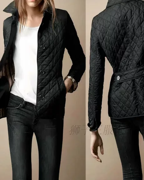 Blouson chaud femme imperméable matelassé à bouton