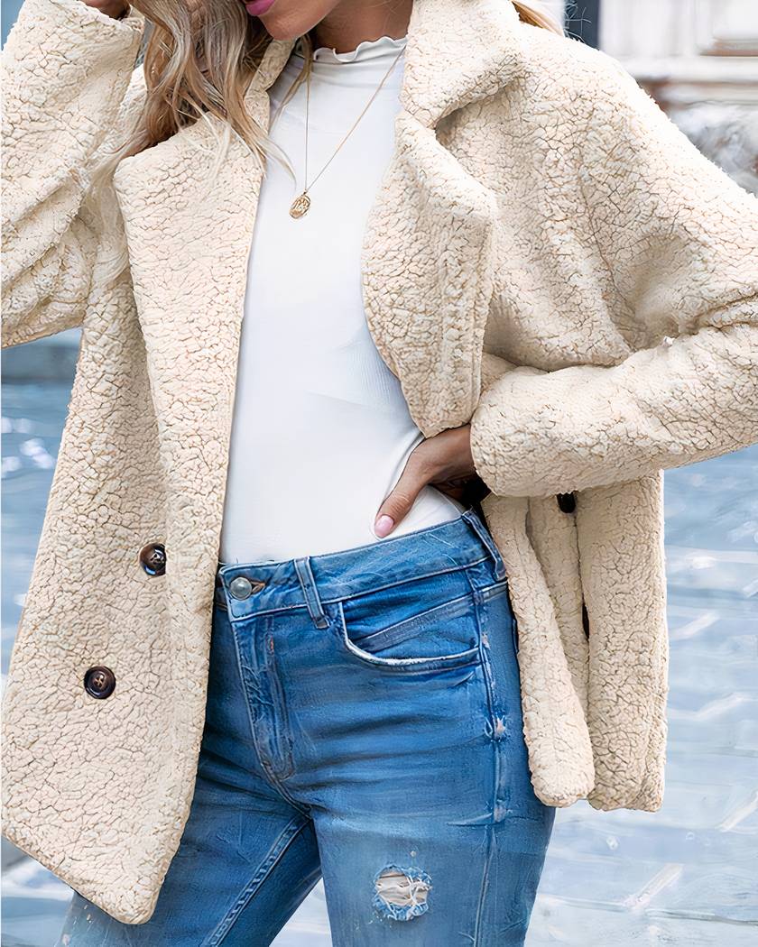 Blouson fourré moelleux et ample en fausse fourrure pour femme