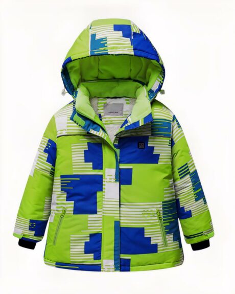 Blouson chauffant fille, réglage de température, avec capuche, de couleur et bleu