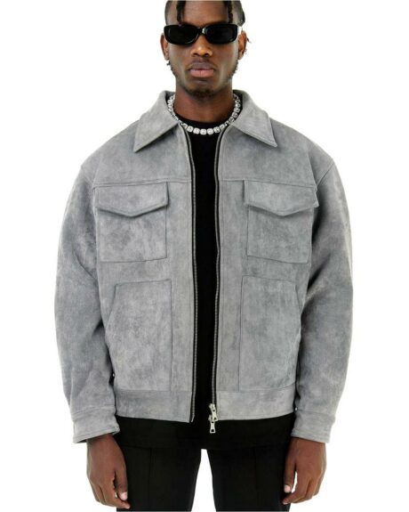 Blouson imitation daim homme col à revers décontracté