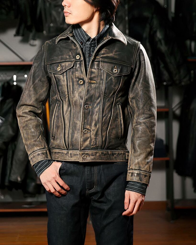 Blouson En Cuir Vintage Pour Homme Taille M - Style Moto, Noir - Occasion En Très Bon état
