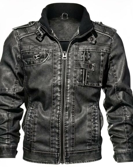 Blouson de moto en simili cuir pour homme sur fond blanc