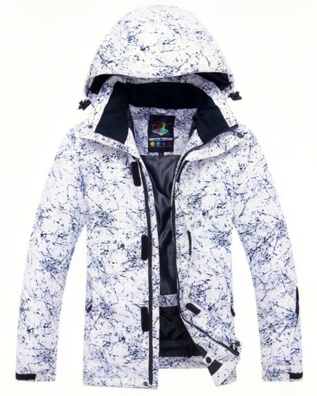 Un blouson de ski blanc sur fond blanc.