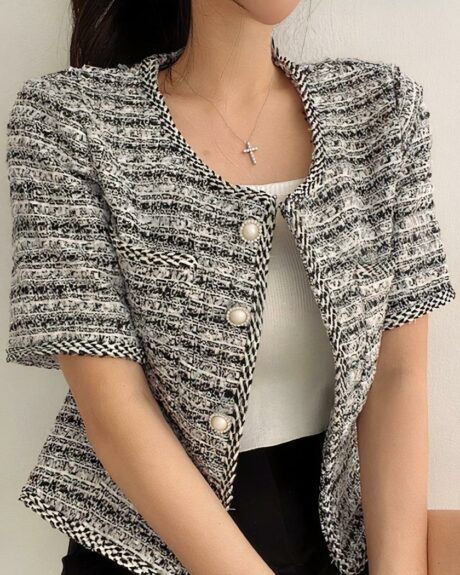 Blouson en tweed à manches courtes pour femme pour l'été