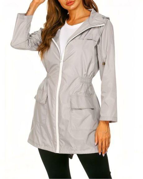 Blouson imperméable coupe-vent à capuche avec poches pour femme