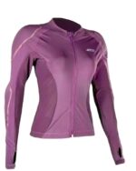 Blouson moto femme été fin avec protection renforcée violet présenté sur fond blanc