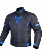 Blouson moto homme, respirant, mi saison, noir avec logo bleu