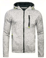 Blouson polaire homme, avec capuche, avec multipoche, fermeture à glissière, de couleur gris