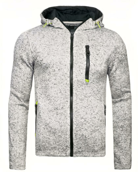 Blouson polaire homme, avec capuche, avec multipoche, fermeture à glissière, de couleur gris