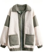Blouson polaire vintage avec revers pour femme sur fond blanc
