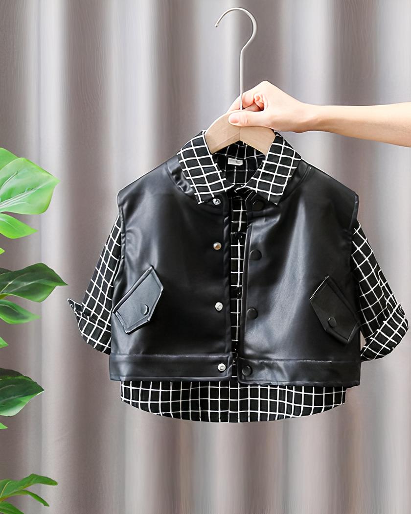 Blouson sans manches en similicuir avec veste ?� carreaux pour gar?�on �?� Mon Blouson