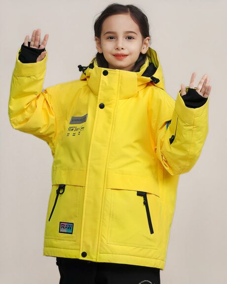 Blouson ski fille imperméable et coupe-vent fluo