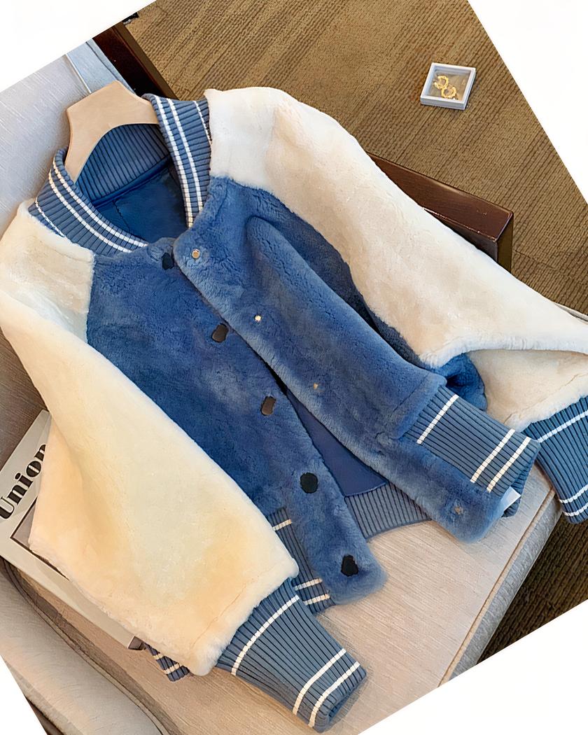 Blouson teddy femme polaire doux bleu et blanc • Mon Blouson