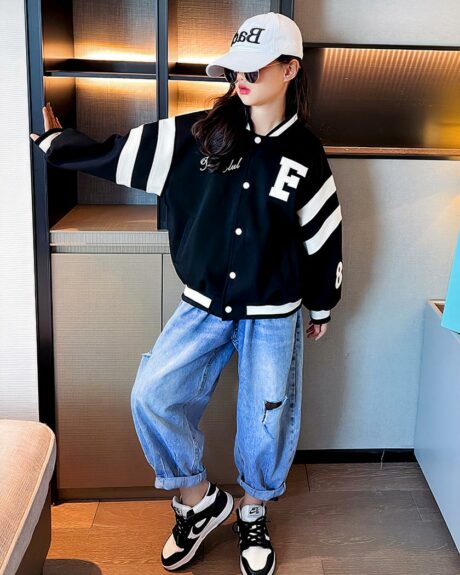 Blouson teddy style baseball rose ou noir pour fille