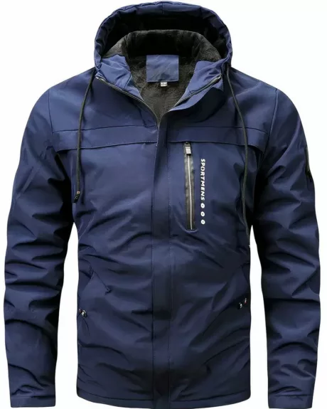Blouso, chaud et imperméable bleu pour homme sur fond blanc
