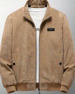 Blouson en velours côtelé marron pour homme avec fermeture ouverte