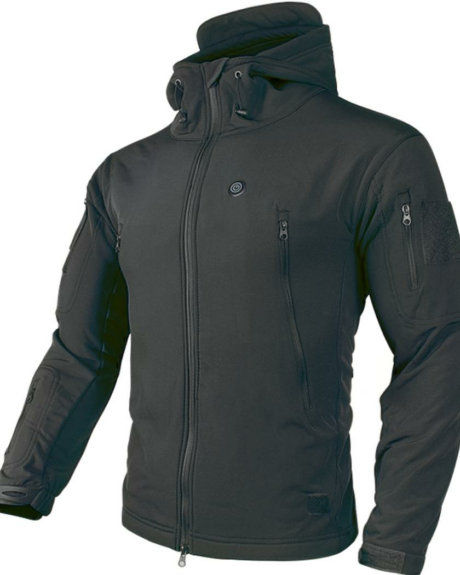 Blouson chauffant noir fermé pour gomme sur fond blanc