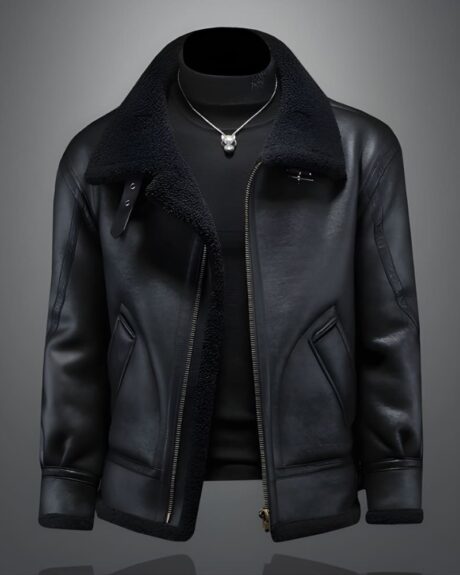 Blouson bombardier chaud en cuir sur fond gris