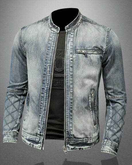 Un blouson en jean à col rond pour homme
