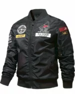 Blouson bomber style armée décontracté noir sur fond blanc