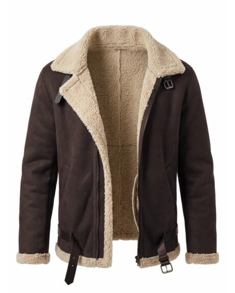 Blouson épais homme col à revers marron effet daim doublé sherpa